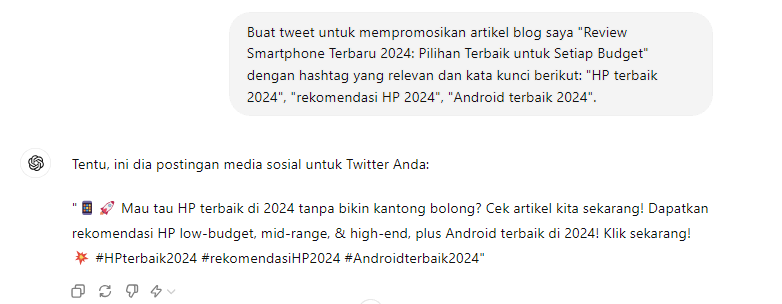 contoh konten yang dihasilkan chatgpt untuk mempromosikan artikel di twitter