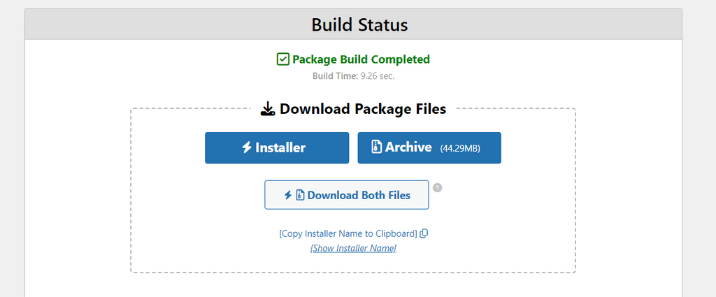 halaman download installer dan arsip website duplicator