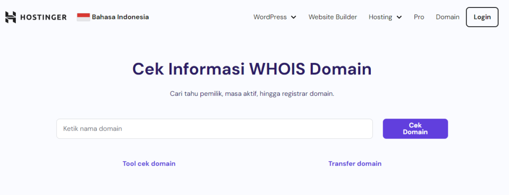 tampilan halaman whois lookup milik hostinger