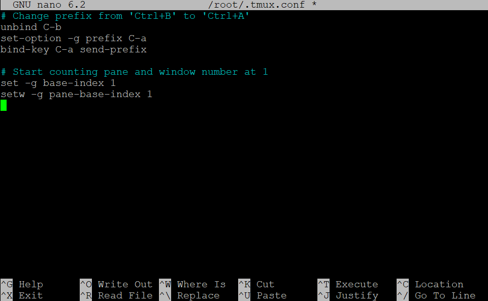 kode konfigurasi tmux di nano