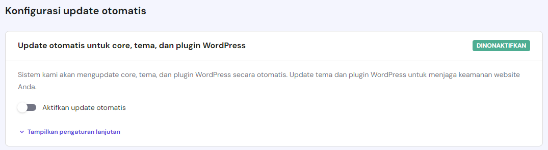 konfigurasi update otomatis wordpress di hpanel