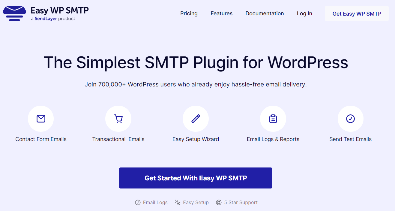 landing page website Easy WP SMTP