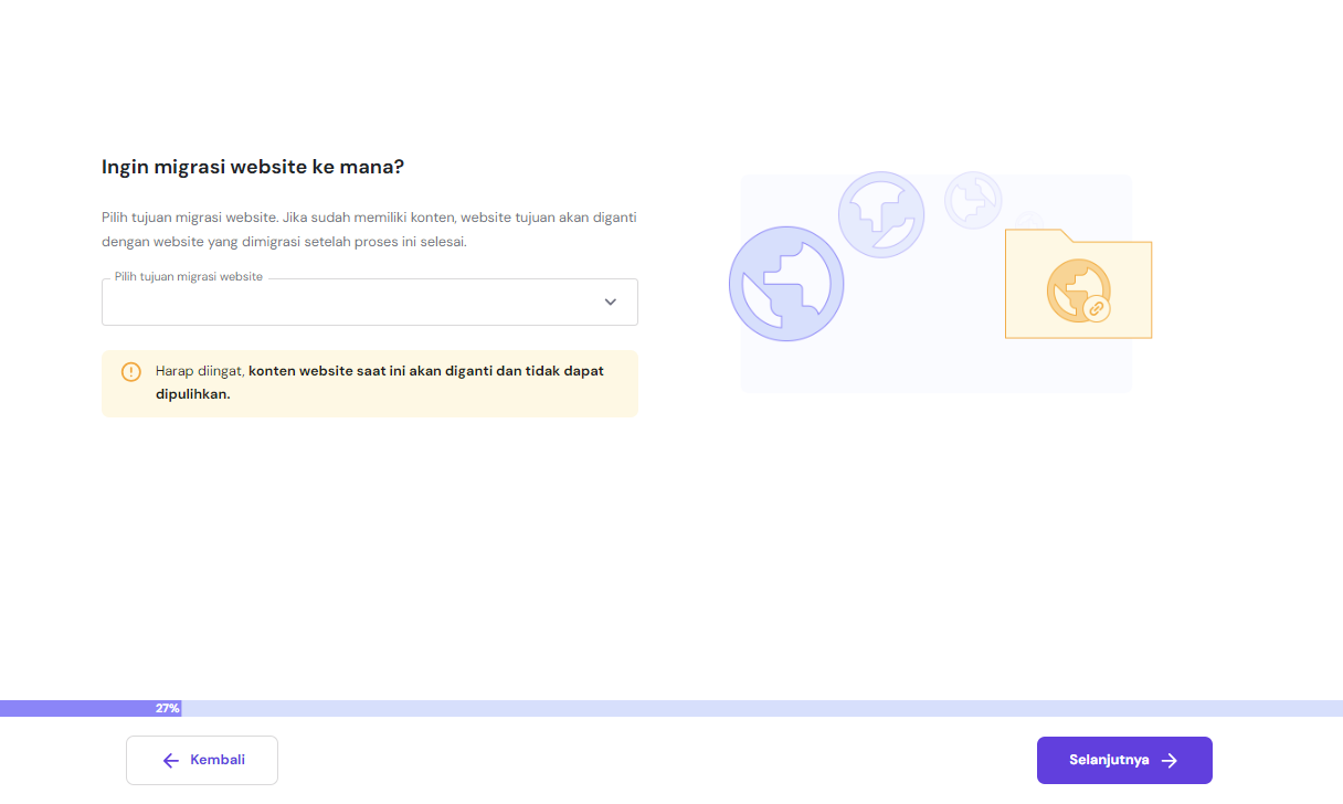 memilih tujuan migrasi website di hpanel