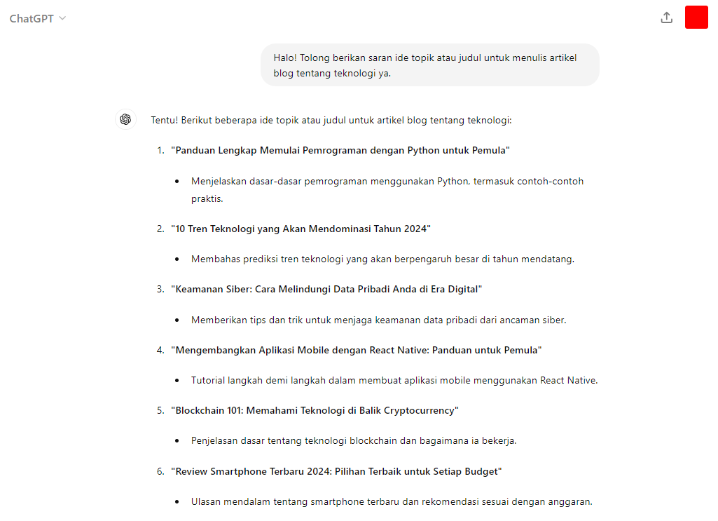 meminta saran judul dan ide topik pada chatgpt