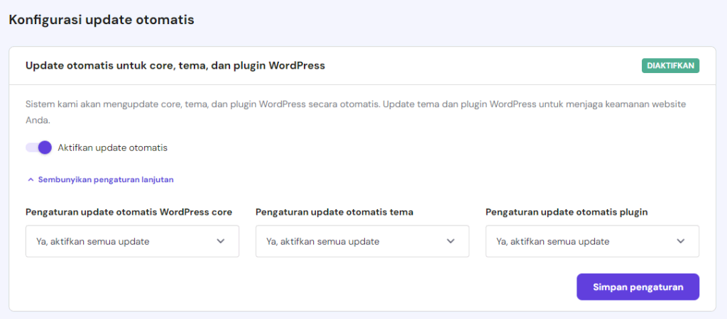 tampilan bagian update otomatis di hpanel