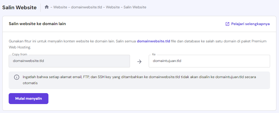 mulai menyalin website di hpanel