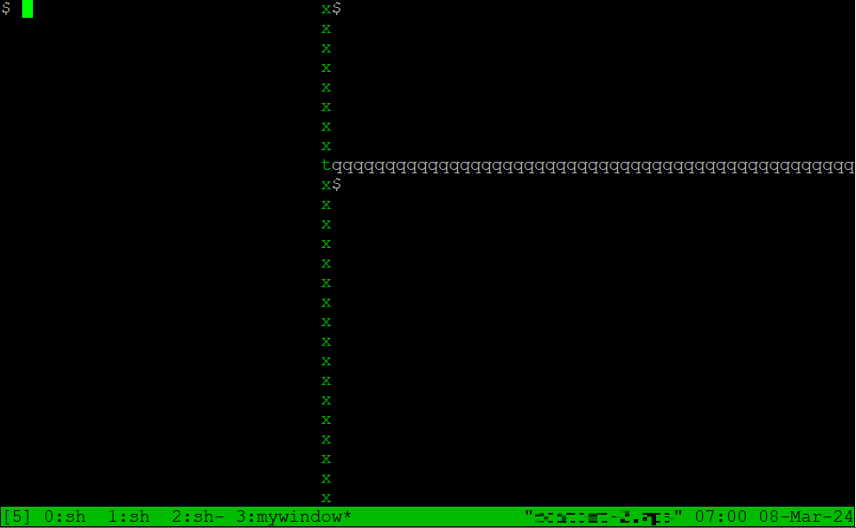 panel yang diubah ukurannya di tmux