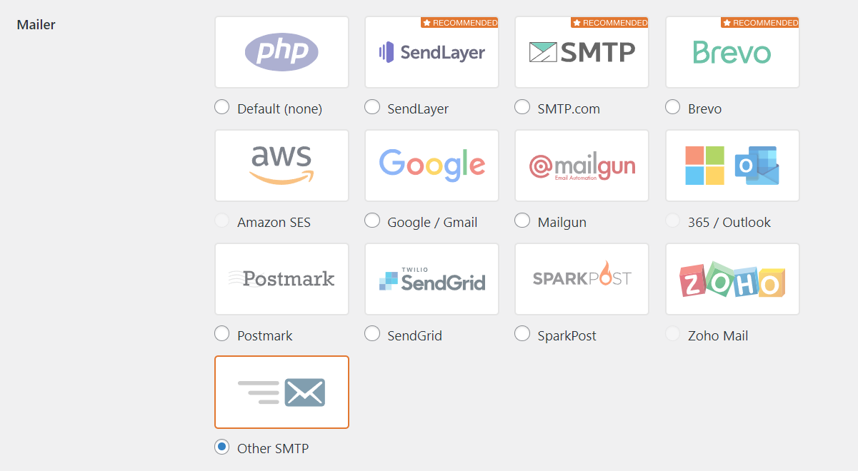 pilihan Mailer di plugin WP Mail SMTP