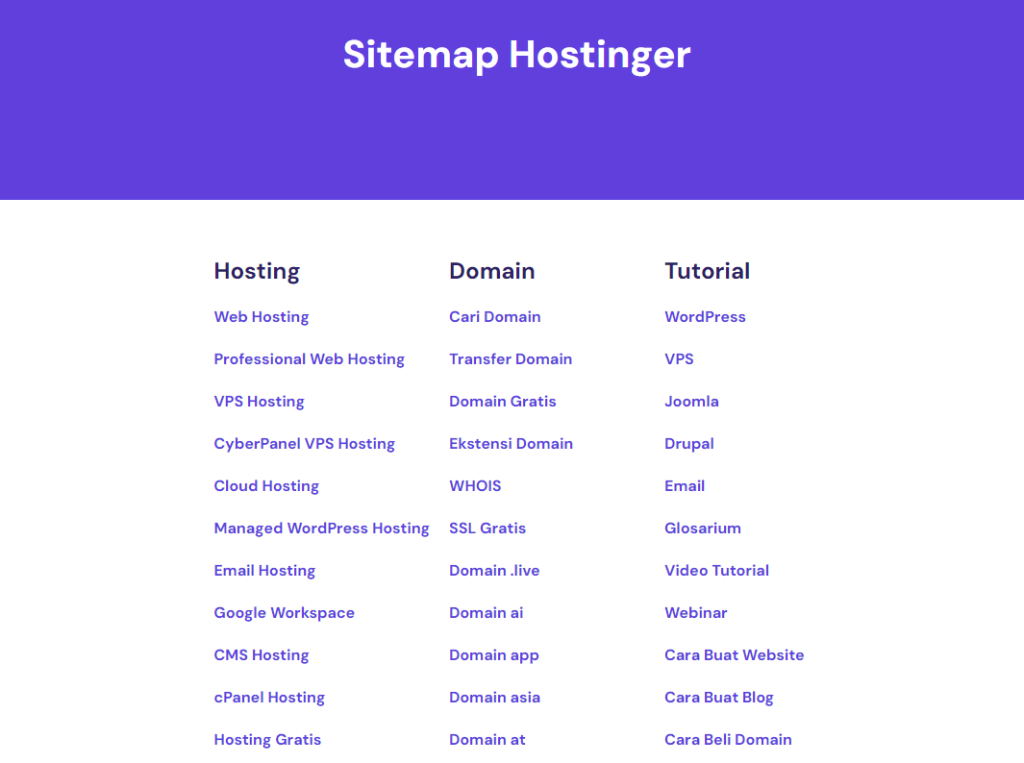 tampilan sitemap website hostinger