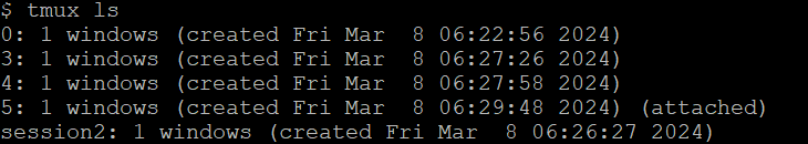 tmux mencantumkan semua sesi