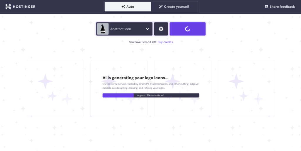 tool ai mulai menghasilkan logo di hostinger logo maker