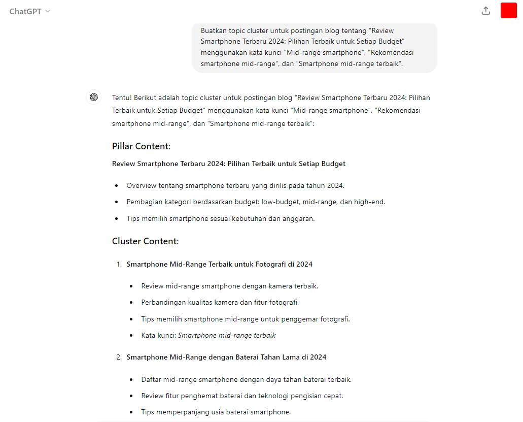 topic cluster yang dihasilkan oleh chatgpt untuk menulis artikel blog