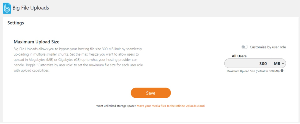 ukuran upload file maksimum di pengaturan plugin big file uploads