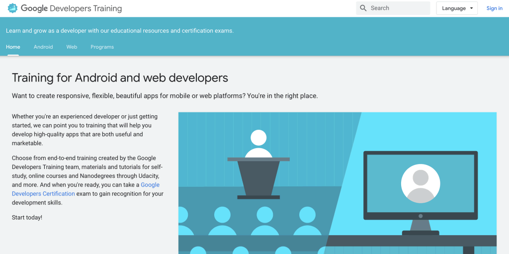 website google developers training