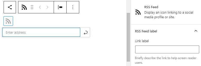blok ikon sosial RSS Feed di WordPress block editor