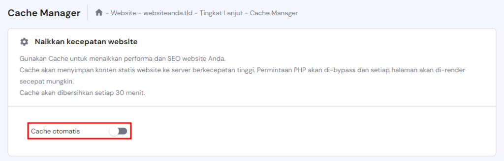 fitur cache otomatis di cache manager hpanel
