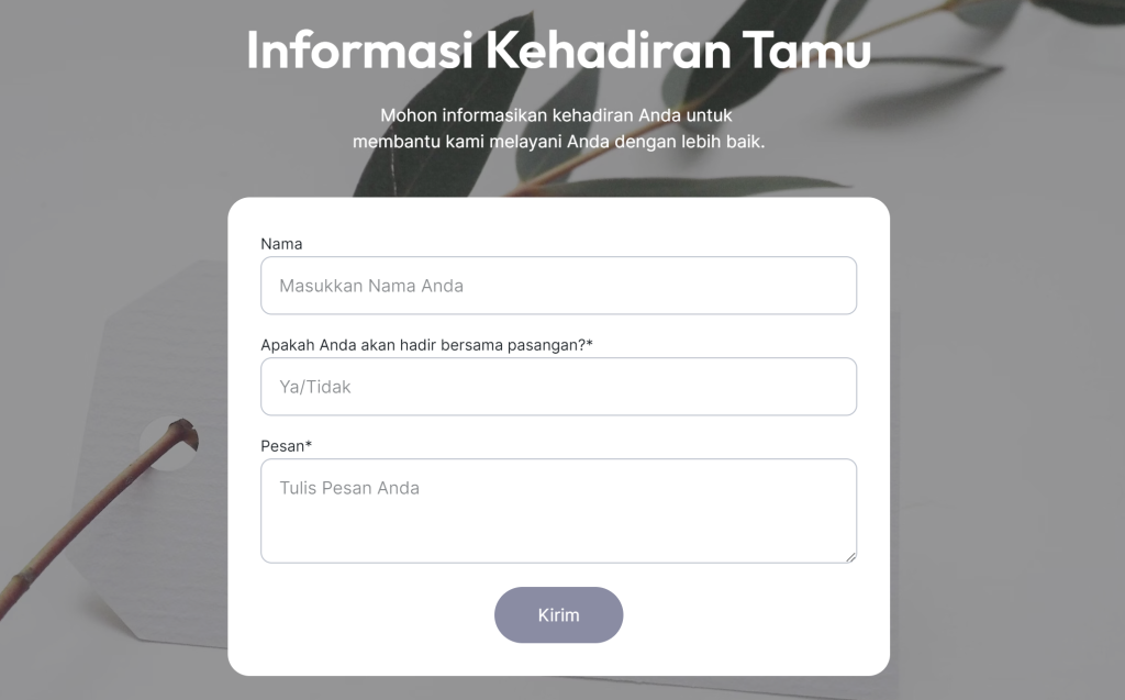 formulir kehadiran tamu di website pernikahan