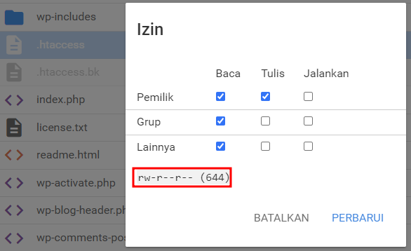 izin file htaccess di file manager hostinger