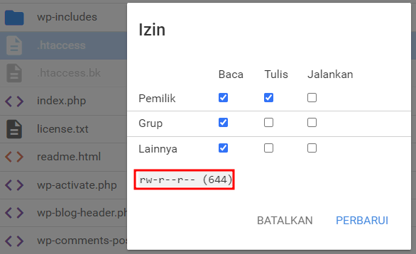 izin file htaccess di file manager hostinger