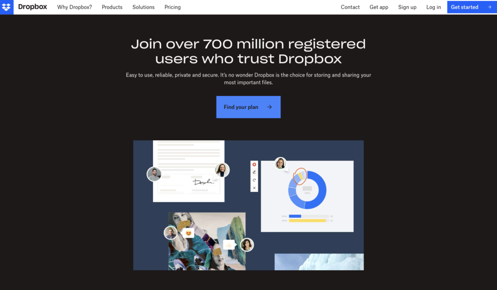 tampilan landing page dropbox