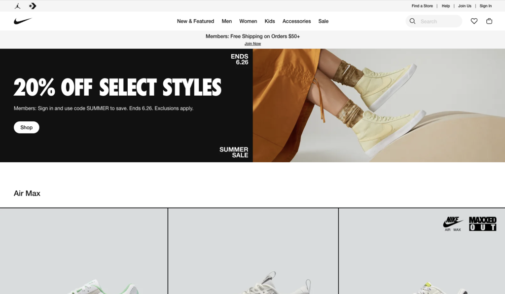 landing page nike