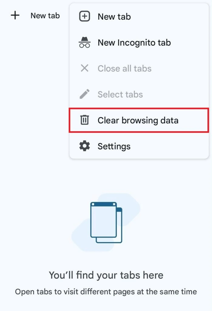 memilih clear browsing data untuk menghapus cache di chrome