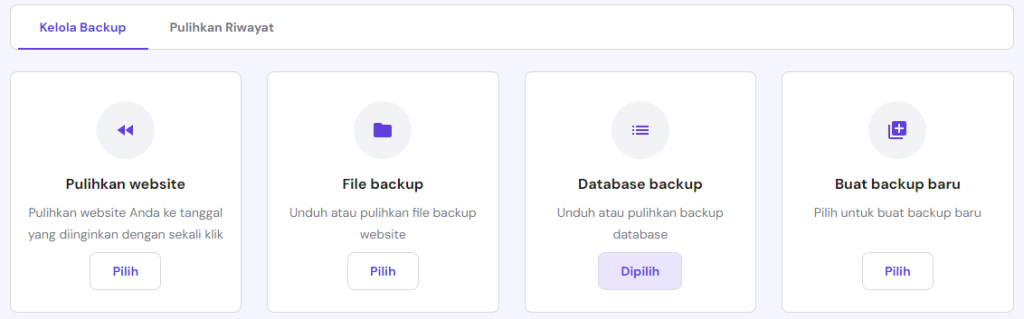 memilih database backup untuk mencadangkan database di hpanel