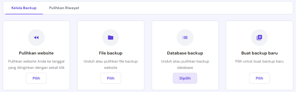memilih database backup untuk mencadangkan database di hpanel
