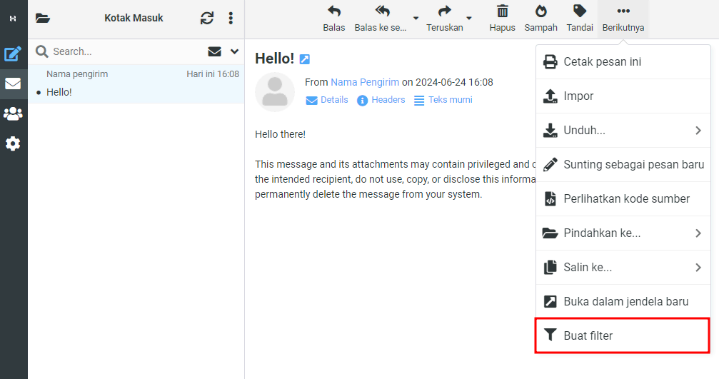 memilih menu buat filter di webmail hostinger untuk blokir email