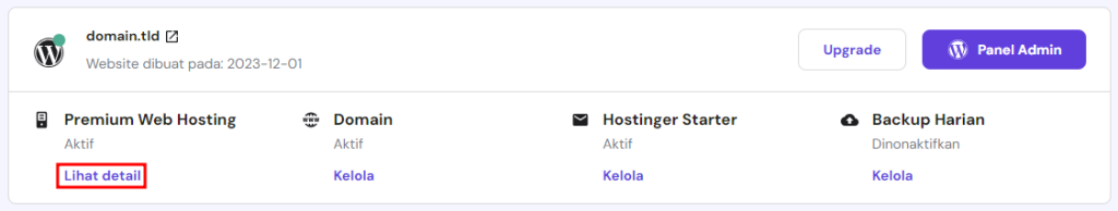 memilih menu lihat detail paket hosting di hpanel