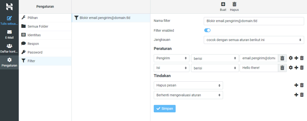 mengelola filter yang sudah dibuat di webmail hostinger