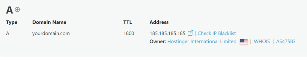 nilai a record domain di tool dns lookup