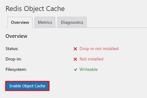 pengaturan redis object cache di wordpress