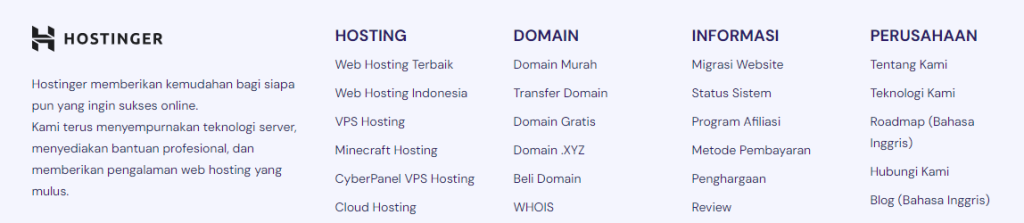 tampilan internal link navigasi di footer website hostinger