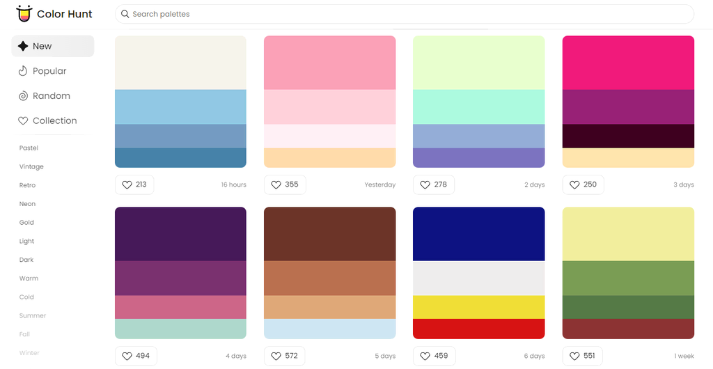 website colorhunt untuk memilih palet warna website