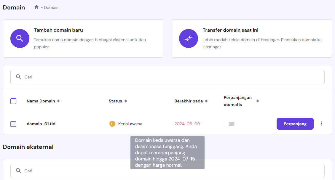 melihat status domain dalam masa tenggang di hpanel