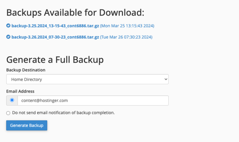 panduan backup cpanel untuk mendownload file backup penuh website