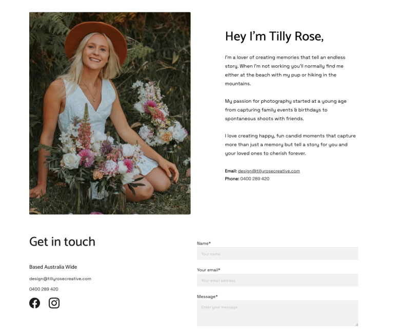 halaman tentang di website tilly rose