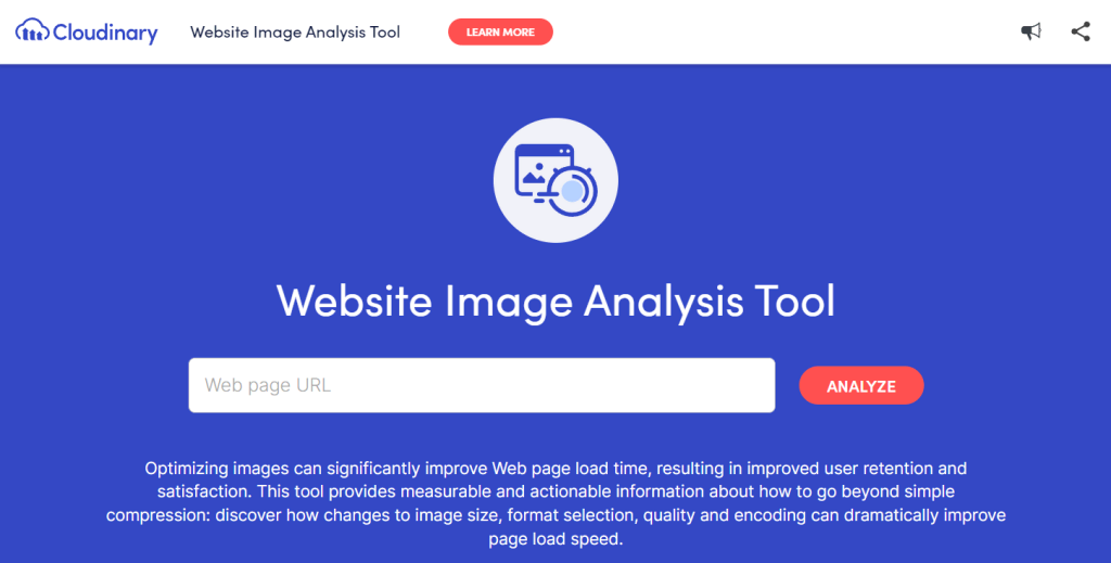 homepage cloudinary image analysis tool untuk menganalisis performa gambar website