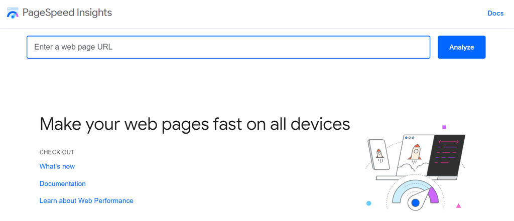 halaman google pagespeed insights untuk memeriksa kecepatan loading website