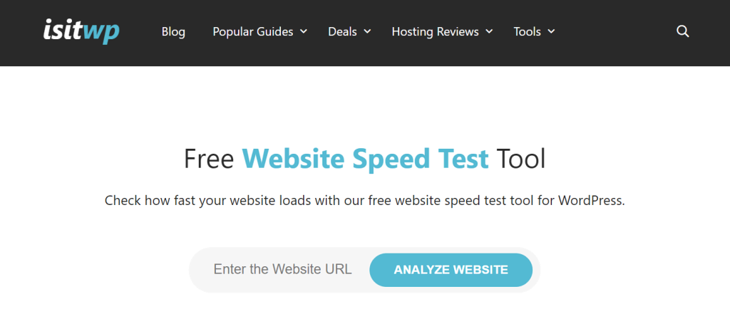homepage IsItWP Website Speed Test Tool untuk tes kecepatan website