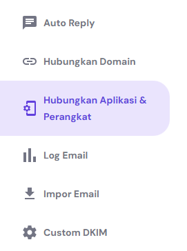 sidebar di menu email hpanel dengan opsi hubungkan aplikasi & perangkat yang dipilih