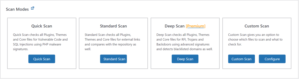 tampilan mode pemindaian di plugin malware wordpress miniorange