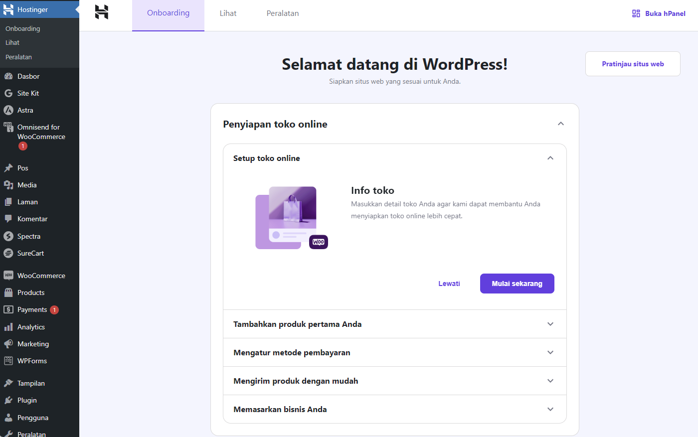 alur penyiapan hostinger untuk membuat toko online menggunakan wordpress