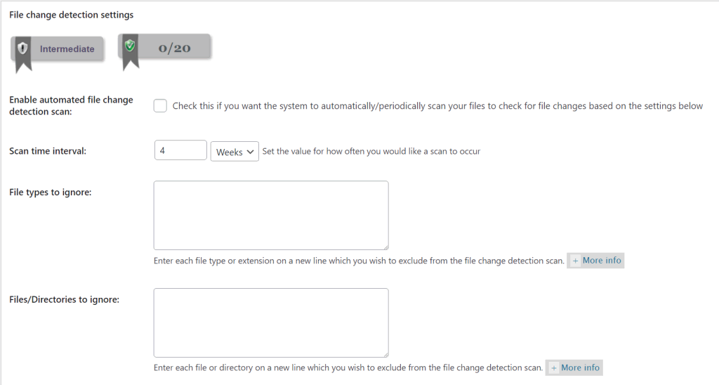 tampilan pengaturan plugin aios untuk mengonfigurasi integritas file