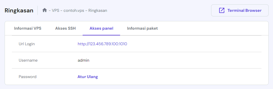 tab akses panel di hpanel untuk login ke game panel hostinger
