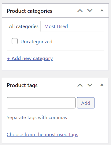 Bagian kategori dan tag produk WooCommerce