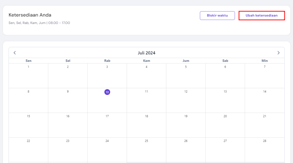 memilih tombol ubah ketersediaan untuk mengatur jadwal di website booking