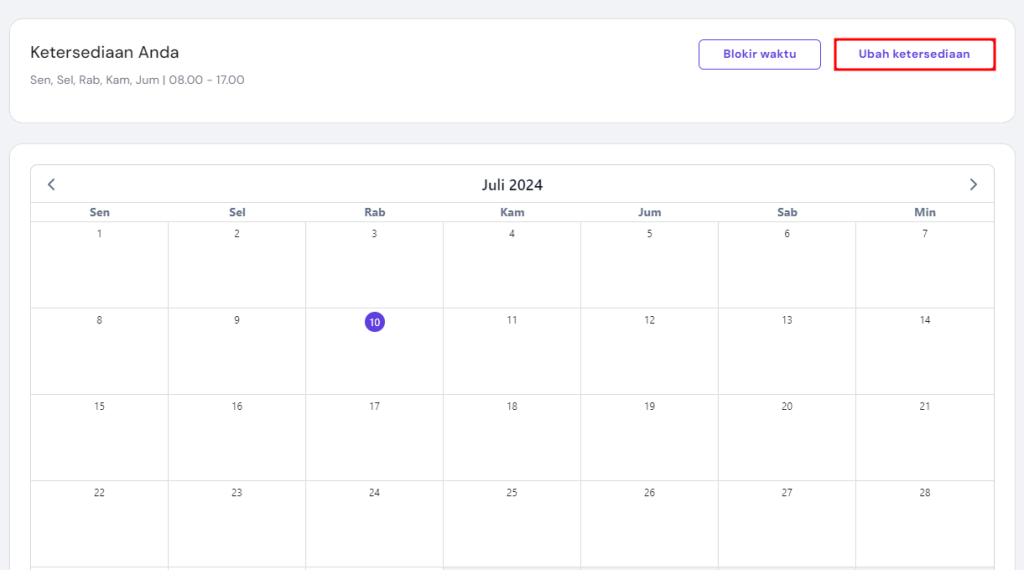 memilih tombol ubah ketersediaan untuk mengatur jadwal di website booking