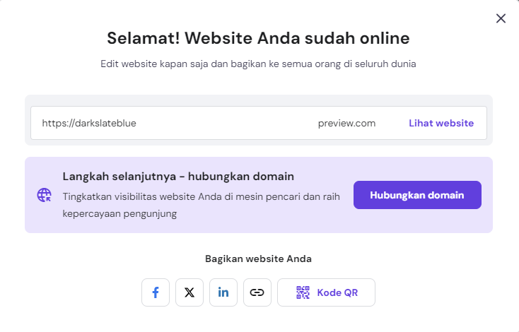 pop-up di website builder hostinger yang menunjukkan bahwa website sudah online